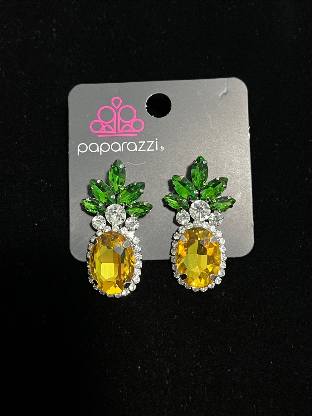 Paparazzi Yellow and Green Pineapple Crystal Earrings